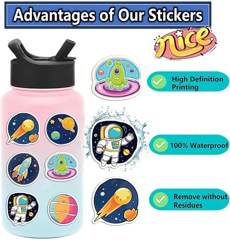 Space Stickers Planet Stickers for Kids Teens Adults, Eikecy Cute Galaxy Stickers Waterproof Vinyl Decals Kawaii Stickers for Water Bottles Laptop Luggage Scrapbook(50PCS) in Saudi Arabia