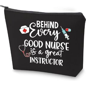 ZJXHPO Nurse Educator Survival Kit Behind Every Good Nurse Is A Great Instructor Makeup Bag With Zipper Nurse Teacher Appreciation Gift (BL Nurse Instructor)