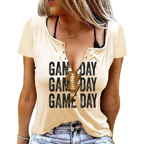 Game Day Outfits Shirts Women V Neck Football Graphic Tee Tops Funny Football Game Day Shirts for Teen Girls