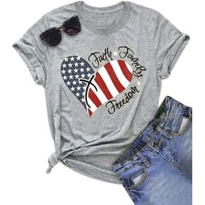 Patriotic Shirts for Women American Flag Shirt Faith Family Freedom Graphic Tee USA Star Stripes Tops