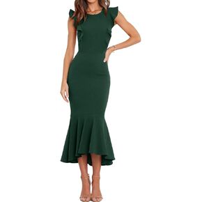 فساتين رسمية بأكمام مكشكشة للسيدات من ABYOXI، فساتين سهرة وحفلات الكوكتيل متوسطة الطول، فساتين زفاف ضيف متوسطة الطول، فساتين ذيل السمكة in Kuwait