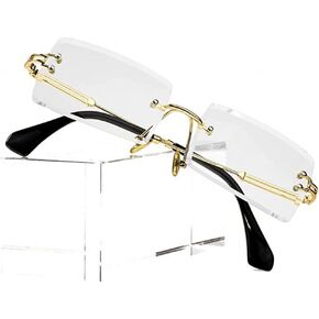 Street Knitted Rimless Luxury Designer Rectangular Retro Gold Wire Metal Frame Clear Lens Eye Glasses Unisex Trendy Square Frameless Hip Hop Glasses For Men And Women