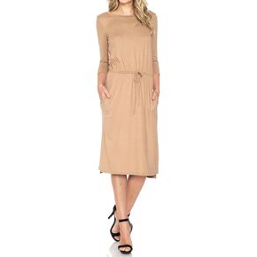 iconic luxe Women's Relaxed Formal Casual Midi Dress with Elastic Waist in Kuwait