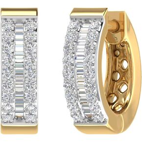 1/4 Carat Diamond Hoop & Huggies Earrings in 10K Gold or in 950 Platinum - IGI Certified