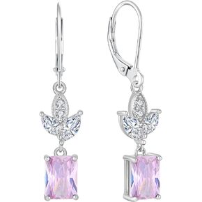 Rectangular Dangle Earrings Sterling Silver Leverback Birthstone Earrings for Women