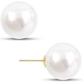 EFTKOY Big Pearl Earrings -18K Gold Plated Sterling Silver Oversized Faux Round Large Simulated Pearl Studs for Women,Hypoallergenic to Sensitive Ears