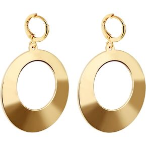 Dangle Hoop Earrings for Women,14k Gold/Silver Plated Clip Clasp Hoops Earrings with High Polished Surface,Hypoallergenic Huggie Drop & Dangle earrings for Women
