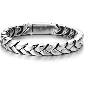 COOLSTEELANDBEYOND Mens Exquisite Steel Irregular Geometric Link Chain Bracelet with Spring Box Clasp High Polished in Kuwait
