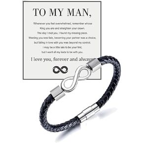 To My Man Bracelet Infinity Leather Bracelet Husband Gifts from Wife Braided Cuff Bracelet I Love You Forever and Always Bracelet Husband Boyfriend Fathers for Men Birthday Christmas Gifts