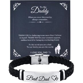 TempBeau Men Bracelet to My Dad Gifts - Send Box, Best Dad Ever, Braided Leather Engraved Bangle Bracelet, Customized Father's Day Birthday Wristband Gifts from Daughter
