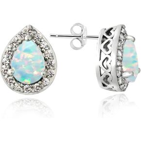 Sterling Silver Synthetic Gemstone & White Sapphire Teardrop Stud Earrings for Women Girls