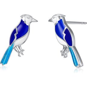 Red Cardinal/Blue Jay Bluebird Stud Earrings 925 Sterling Silver "Our Love Never Dies" Jewelry Gifts for Women Mom