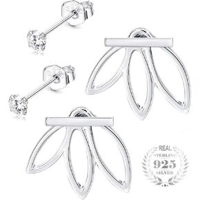 ميلاكولاتو طقم اقراط اذن من الفضة الاسترلينية عيار 925 مرصعة بالزركونيا المكعبة بتصميم زهرة اللوتس للنساء والفتيات، مجموعة اقراط انيقة وبسيطة in Kuwait