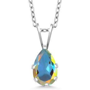 Gem Stone King 925 Sterling Silver Mercury Mist Mystic Topaz Pendant (1.00 Ct, Pear Shape 8X5MM With 18 Inch Chain)