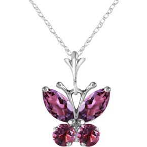 Galaxy Gold GG 0.6 Carat 14k Solid White Gold Necklace with Natural Amethyst Butterfly Pendant