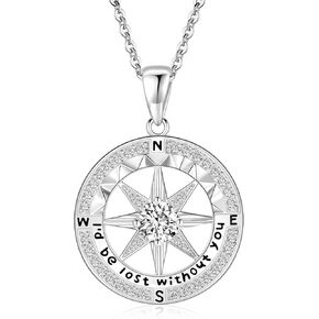 925 Sterling Silver Necklace Gift for Wife Anniversary, I'd Be Lost Without You Silver Jewelry Compass Necklace for Women Girlfriend Birthday Wedding Gifts for Her(18k Real Gold Filled With S925)