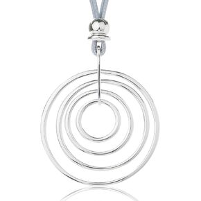 welbijoux Necklaces for Women Long Statement Silver Pendant Necklace with Leather Rope