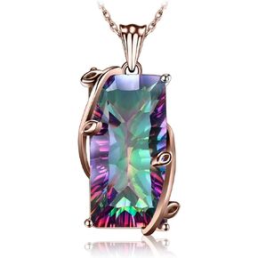 JewelryPalace Multicolor Luxurious 15.2ct Rectangle Genuine Mystic Quartz Pendant Necklaces for Women, 14K White Yellow Rose Plated Gold 925 Sterling Silver Natural Gemstones, 18 Inches Chain