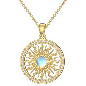 Sun Necklace Sterling Silver Moonstone Sun Pendant Birthday Christmas Jewelry Gifts for Women Mom Men