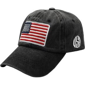 ZelkaWang Adjustable Embroidered Dad Hat USA Flag Hat American Flag Baseball Cap Washed Baseball Hats for Men Women Teens Black