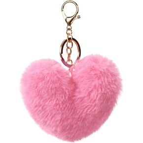FORUBUS Heart Shaped Leopard Pom Pom Ball Keychain - Fun Accessory for Stylish Women and Girls