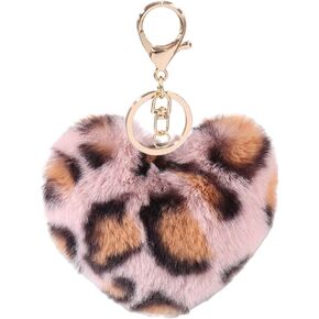 FORUBUS Heart Shaped Leopard Pom Pom Ball Keychain - Fun Accessory for Stylish Women and Girls in Kuwait