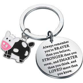 WSNANG Cute Animal Cow Jewelry You are Braver Stronger Smarter Than You Think Keychain Cow Inspirational Gifts for Cow Lover (Cow Always KC)