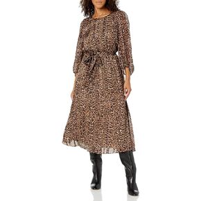 Anne Klein Women's Chiffon Clip Dot Puff Sleeves Dress
