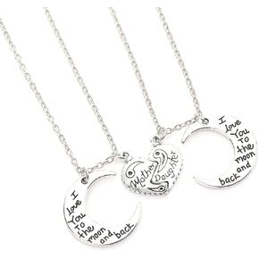 BR Gold Jewelry I Love You To The Moon And Back Necklaces Set Mother Daughter 2 Half Broken Hearts Necklace Keychain Set