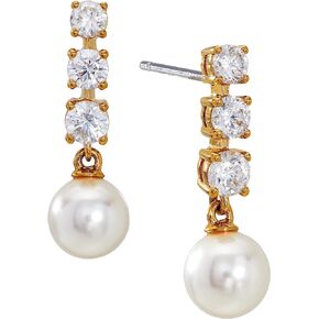 Nadri Pearl Earrings - Plated Earrings for Women, Pearl Dangle Earring