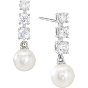 Nadri Pearl Earrings - Plated Earrings for Women, Pearl Dangle Earring