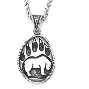 BAVIPOWER Bear Paw Pendant Necklace with Celtic Knot Pattern Stainless Steel Nordic Scandinavian Necklace Authentic Viking Jewelry