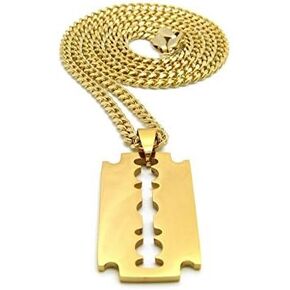 Shiny Jewelers USA Mens Hip Hop Polished Razor Blade Pendant 24" Box Rope Cuban Chain Necklace