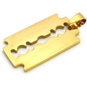 Shiny Jewelers USA Mens Hip Hop Polished Razor Blade Pendant 24" Box Rope Cuban Chain Necklace