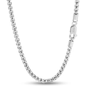 Italian Solid 925 Sterling Silver Necklace Men & Women 3MM Square Rolo Link Round Box Chain Chokers 18 "20" 22 "24" 26 "28" Unisex Jewelry(26 inches)