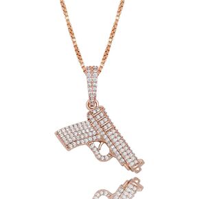 JINAO 925 Sterling Silver Dainty Rifle Hand Gun Desert Eagle Pendant 14K Gold Plated Fully Iced Out Cubic Zirconia Necklace Gift for Men Women