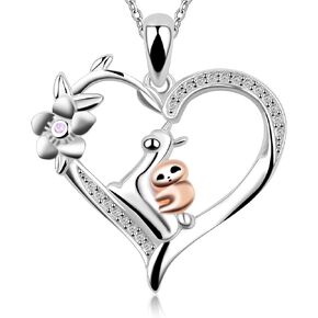 925 Sterling Silver Heart Alpaca Pendant Necklace Cute Animal Llama Alpaca Sloth Flower Tree Branch Necklace Jewelry Birthday Gifts for Women Girls Mother Daughter