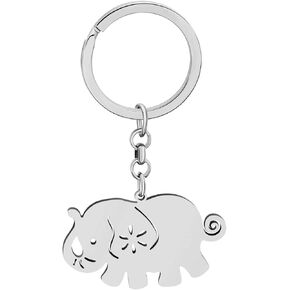 NEWEI Stainless Steel Elephant Keyring Cute Elephant Keychain for Women Girls Purse Car Keys Charms