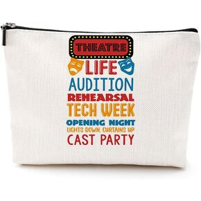 Theatre Life Cosmetic Bag Makeup Bag Pouch Theater Gifts Musical Theatre Drama Lover Gifts Comedy Tragedy Mask Bag for Women Actor Actress Teacher Friends Sister Bestie Mom Beach Birthday Graduation