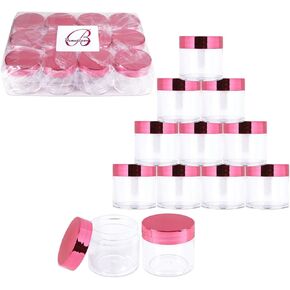 Beauticom 1 oz. USA Acrylic Round Clear Jars with Flat Top Lids for Creams, Lotion, Make Up, Cosmetics, Samples, Herbs, Ointment (12 Pieces Jars + Lids, ROSE GOLD)
