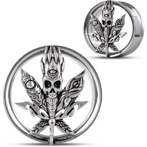 COOEAR Double FLared Eyelet Ear Tunnels Piercing Stainless Steel Snake Gauges Black Earrings Plugs.