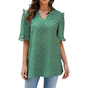 St. Jubileens Women's Plus Size Tunic Tops V Neck Ruffle Trim Short Sleeve Loose Casual Blouse Tops
