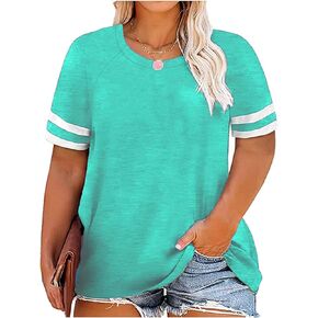 RITERA Plus Size Tops for Women Oversized Summer Basic Tunic Crew Neck Short Sleeve Henley Shirt Casual Blouses XL-5XL