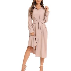 LUSMAY Women's Casual Button Down Belted Shirt Dress Long Sleeve Flowy A Line Dresses with Pockets