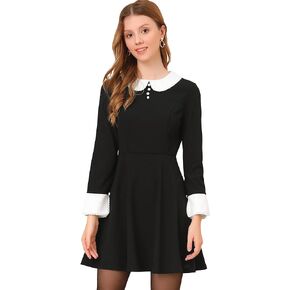 Allegra K Women's Halloween Peter Pan Dress Goth Long Sleeve Fit and Flare Doll Dresses
