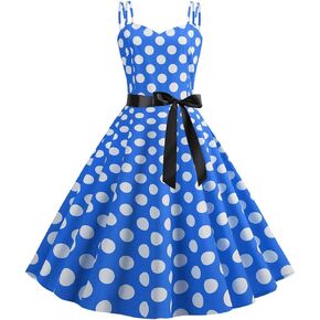Women's Vintage 1950s Retro Rockabilly Audrey Dress Polka Dot Sleeveless Cocktail Evening Party Swing Dresses with Belt