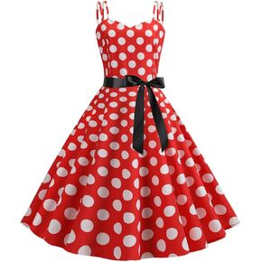 فستان نسائي عتيق من الخمسينيات من القرن العشرين من Rockabilly Audrey فستان بولكا دوت بدون أكمام وحفلات الكوكتيل المسائية مع حزام in Saudi Arabia