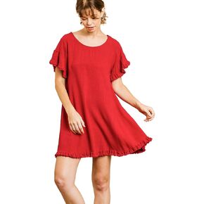 Umgee Women's Short Ruffle Sleeve A-line Dress