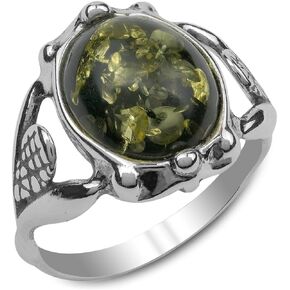 Ian and Valeri Co. Green Amber Sterling Silver Classic Round Ring