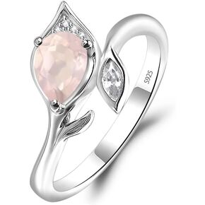S925 Sterling Silver Pear Shaped Gemstone Ring Leaf Engagement Ring for Women